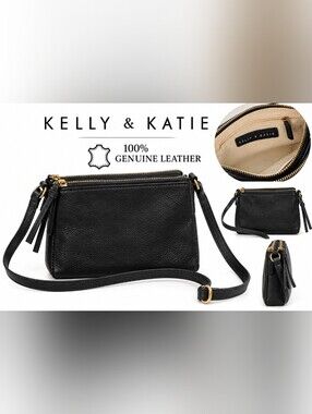 Kelly & Katie Black Leather Zip-Top Crossbody